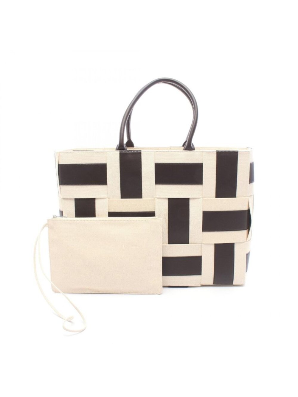 Bottega Veneta Tote Bag the Arco Large Intrecciato Dark Brown Natural Canvas